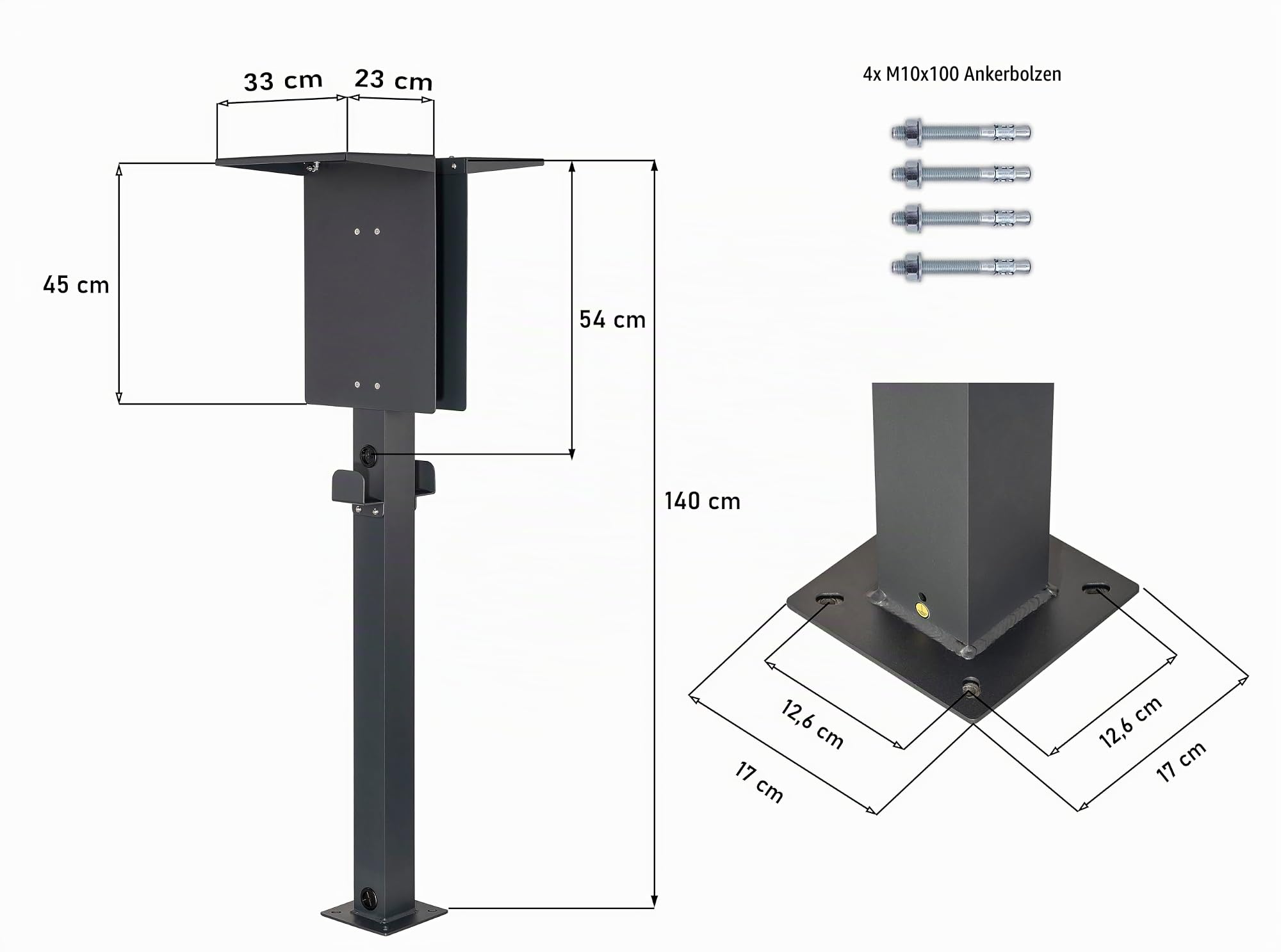 Wallbox Standfuß Doppel für 2 Ladestationen – Freistehende Standsäule aus Aluminium, Universell für Wallbox, Außenbereich geeignet (Doppel Standfuß mit Dach)