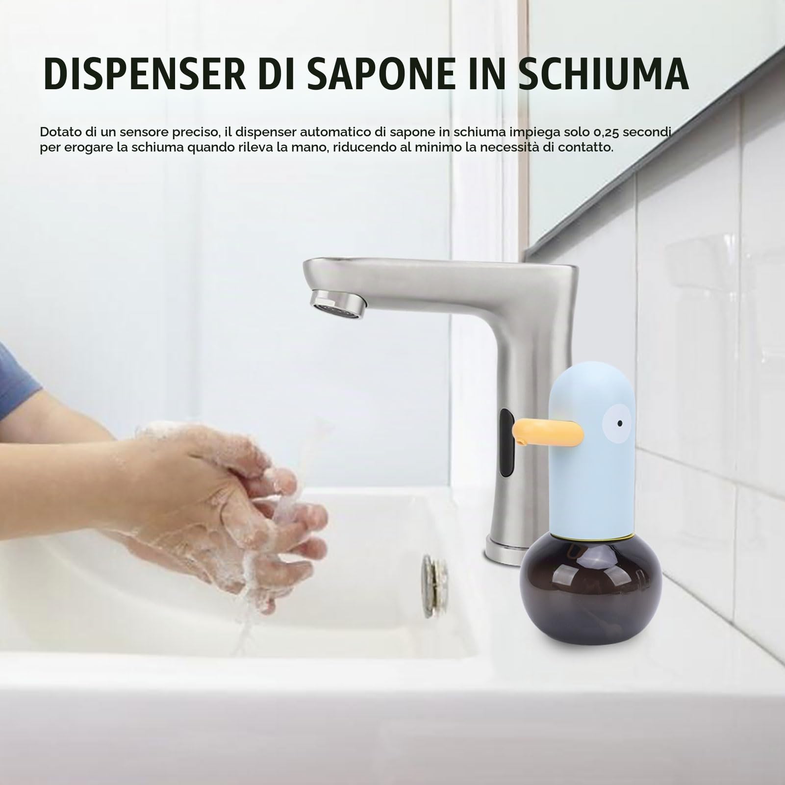 Dispenser Automatico di Sapone Schiumogeno, Design Simpatico Cartone Animato di Anatra, Dispenser di Sapone in Schiuma Senza, Dispenser Automatico di Sapone per le Mani da (Tipo