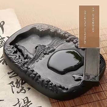 【アンティーク品】一枚石を削って作られた硯と炭　すずり　墨 Amazon | 硯 墨池 すずり 硯石 澄泥硯 中国四大名硯の一つ 墨池