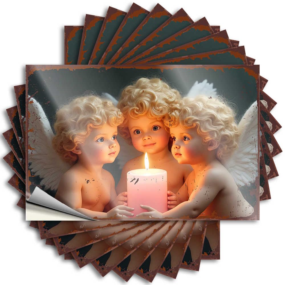 Three Cherubs Admiring A Glowing Candle Halloween Core - Quote Bumper Waterproof Decal(12X18CM)
