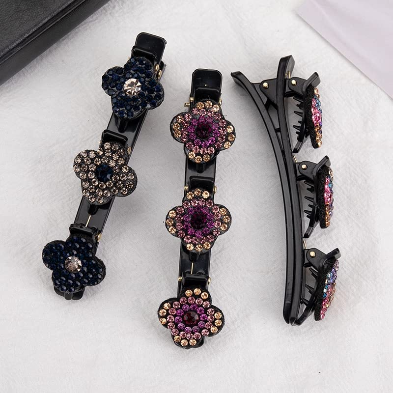 Miniatura 4 de Rsvelte - Pinzas para el cabello trenzadas con piedra de cristal brillante para mujer, clip de pelo trenzado con 3 clips pequeños, clip de pelo