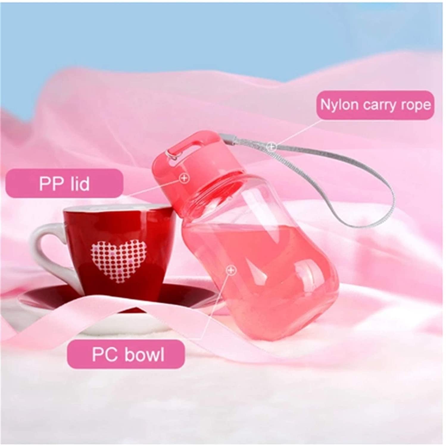 Mini botella de agua de dibujos animados Plástico Mis niños Botella de bebida de cristal Deportes portátiles Coctelera de proteína Cuerda de estudiante Taza de mano 180ML (Color: Púrpura) (Rosa)