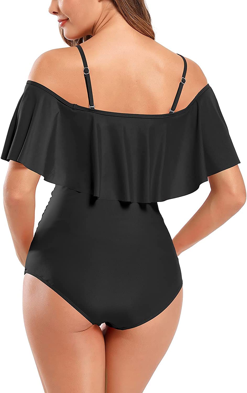 SHEKINI Maillots de bain de maternité une pièce à épaules dénudées maillot de bain à volants pour grossesse
