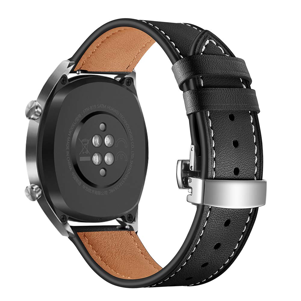 AISPORTS Compatible avec Samsung Galaxy Watch 46mm Bracelet en Cuir, 22mm en Cuir Souple Respirant Sport Bracelet en métal Boucle Papillon Bracelet de Rechange pour Samsung Galaxy Watch 3 45mm/S3