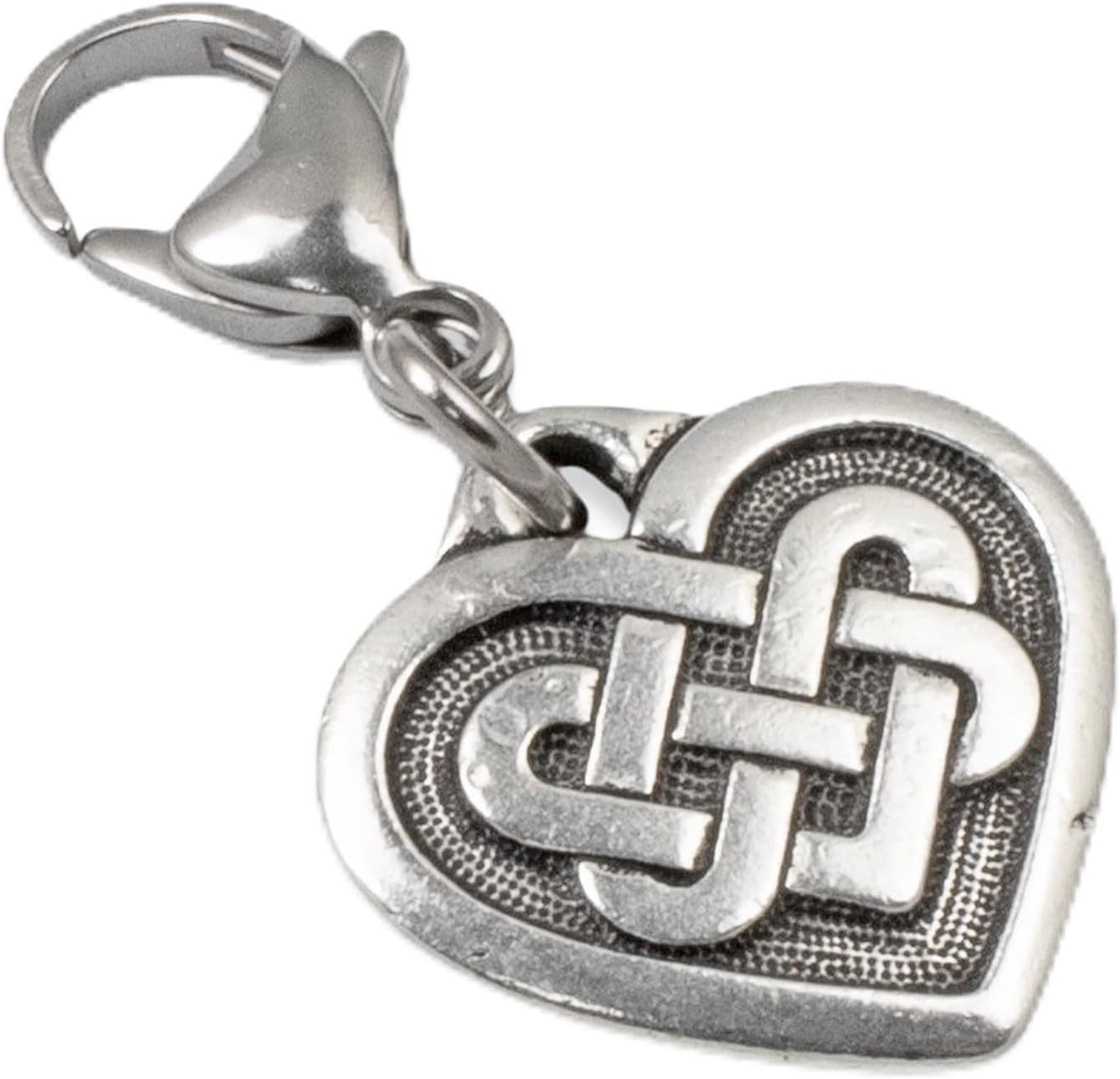 Silver Heart Bag Charm, Celtic Knot, Irish Love Symbol, Clip-On Accessory
