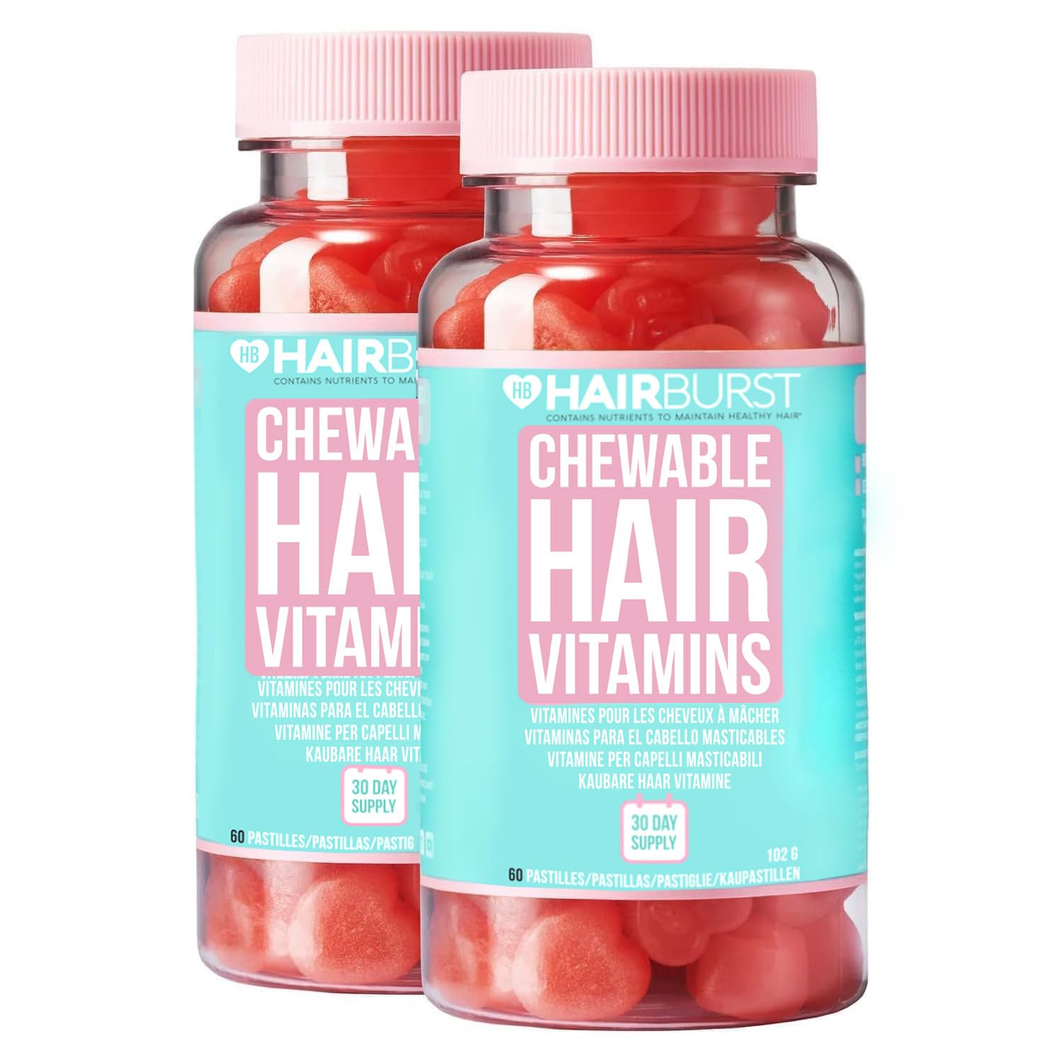 HAIR BURST Gominolas de Vitamina para el Cabello de Hair Burst con Biotina para un Cabello más Largo y Grueso — Zinc Añadido, Vitamina C y Selenio - Suministro para 1 mes (Paquete de 60 Gummies)