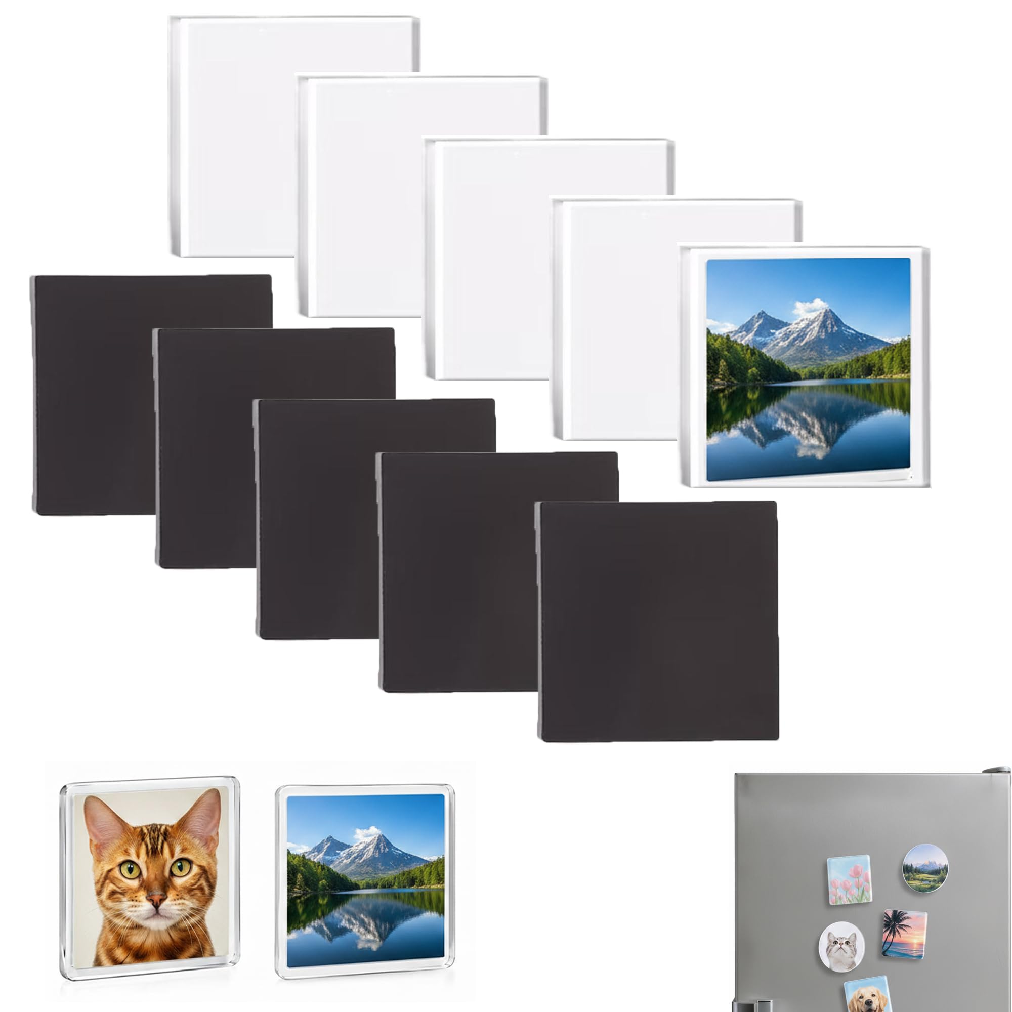 5 Pcs DIY Acrylic Fridge Magnet Kit with Adhesive Backing | 2x2 Inch Square Magnetic Photo Frames Set for Crafts | Clear Refrigerator Magnets Maker for Customized Picture, Kitchen, Classroom Decor