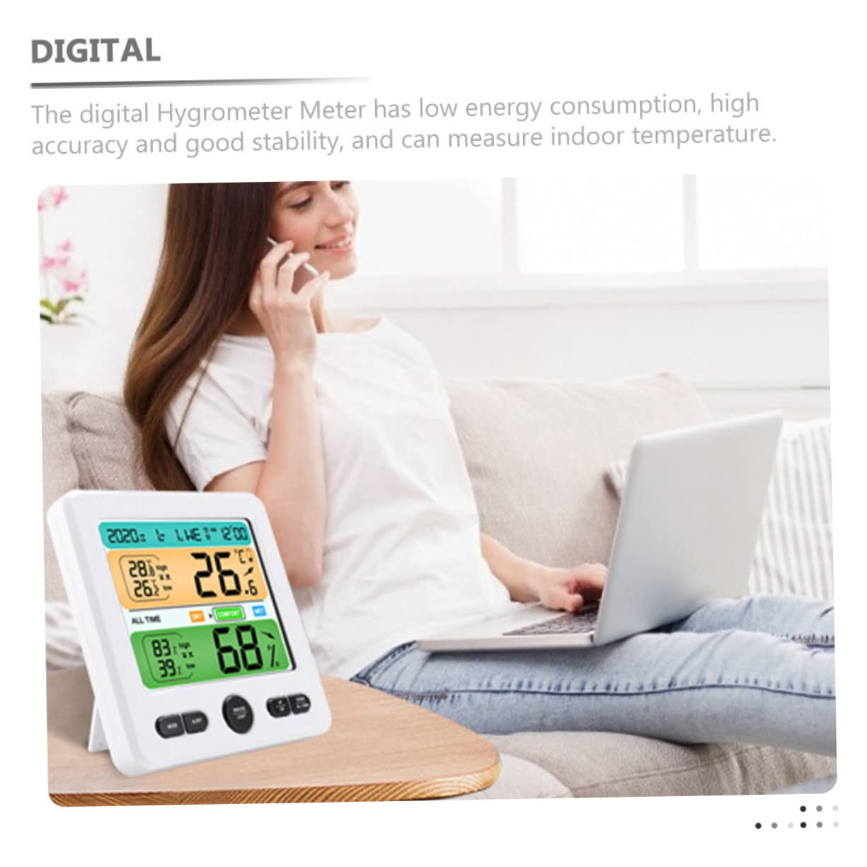 Hemobllo Digitales Hygrometer mit Großem Display und Temperaturmessung Kunststoffgehäuse Energiesparend für Öffentliche Räume und Einkaufszentren Geeignet