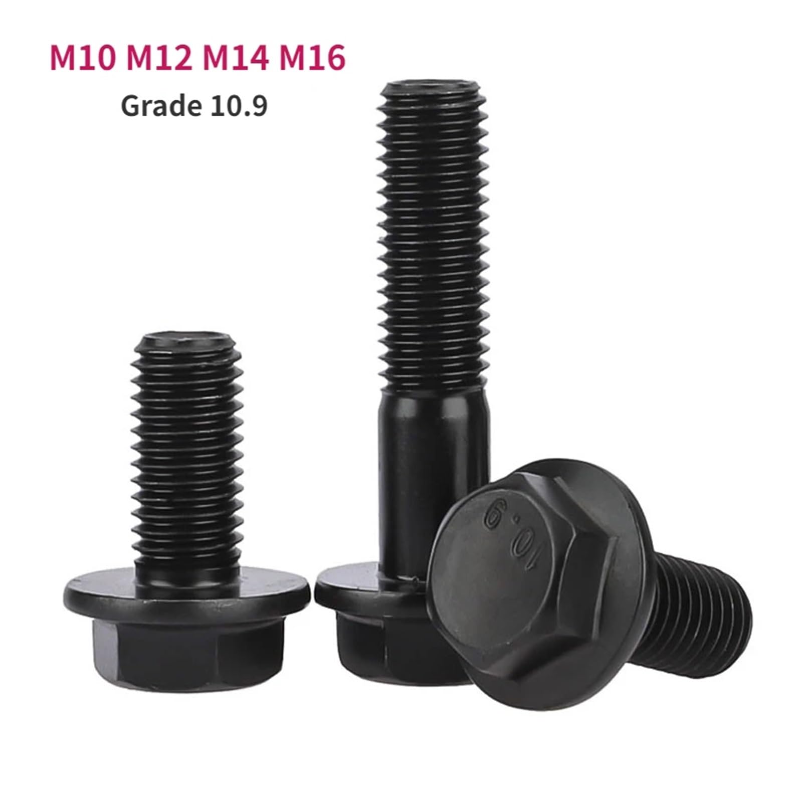 Vis à tête hexagonale en acier au carbone noir de qualité 10.9, M10 M12 M14 M16, vis à tête hexagonale, pas de filetage fin 1.25/1.5mm(M14x45mmFull(1pcs))