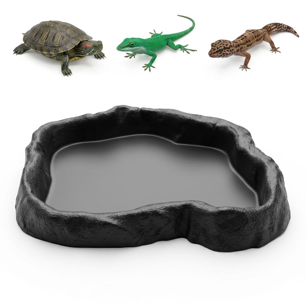 Flycen Tortoise Water Bowl,Imitation Rock Feeding Dish for Small Reptiles