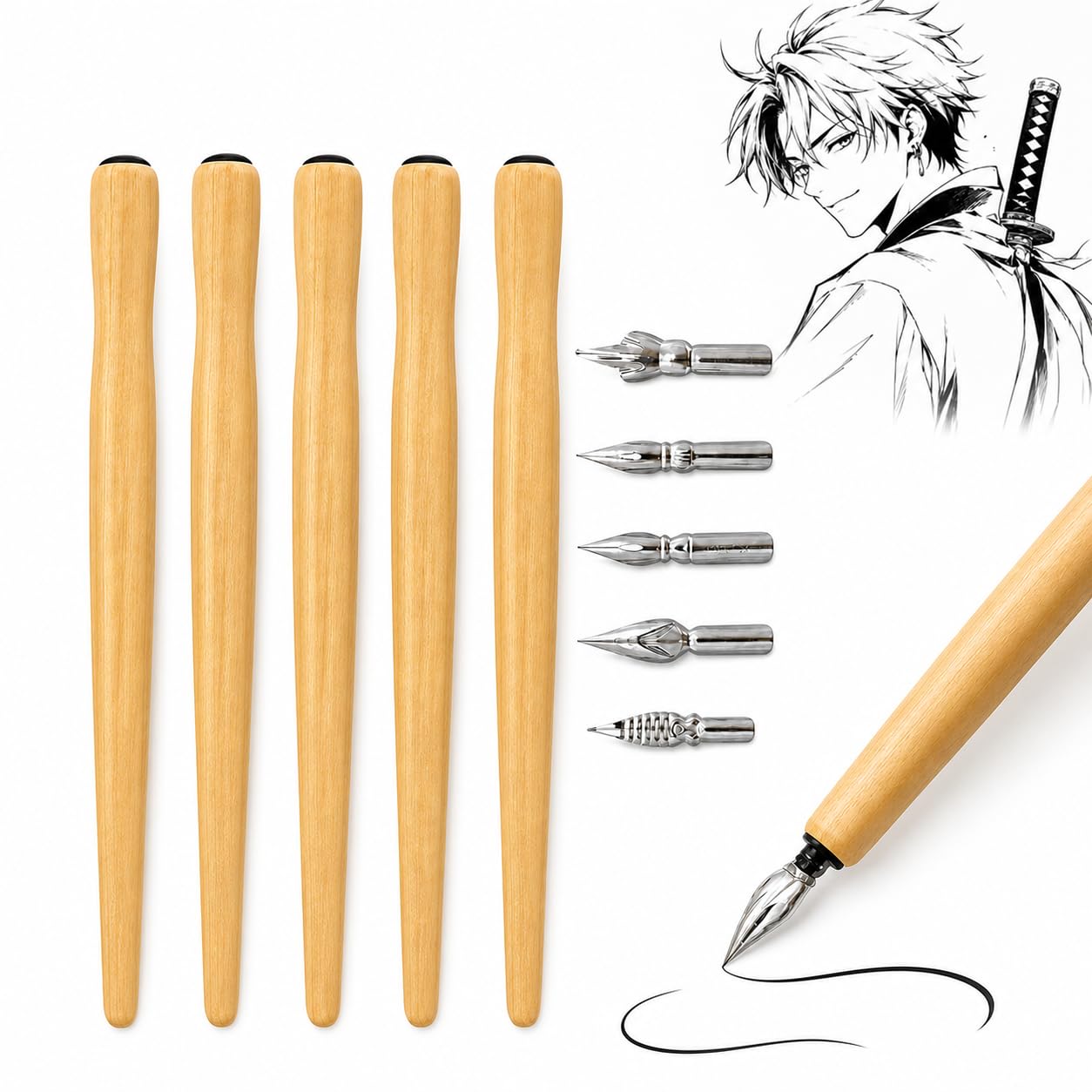 Set 10Pcs Stylo Calligraphie-Stylo Plumeavec 5 Plumes