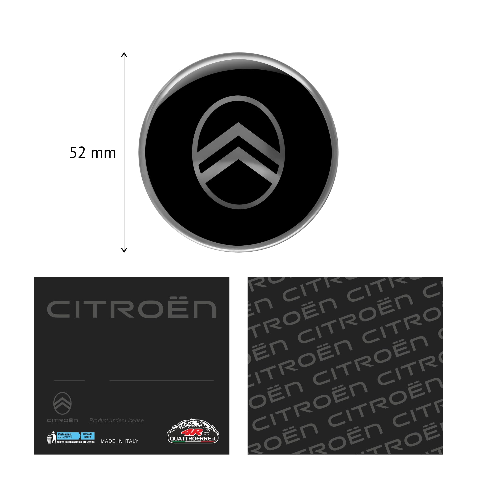 Naklejka Citroen 3D Nowe Logo, Czarny, 52 mm