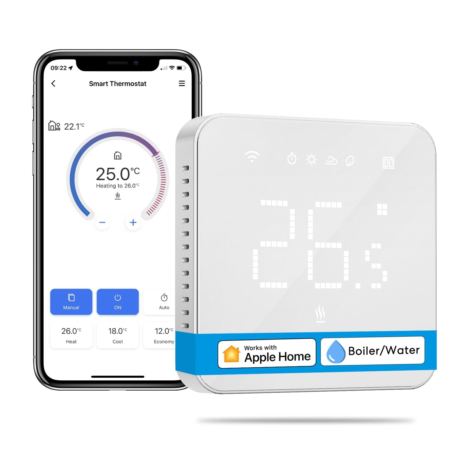 meross Meross Thermostat Connecté Encastrable, WiFi pour Chaudière / Chauffage au Sol à Eau, Intelligent Compatible avec Apple HomeKit, Alexa et Google Home, Commande Vocale / à Distance