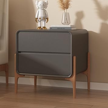Wooden Nightstands - Minimalist Bedside Table with Drawers - High-Leg Design Provides Stable Support - Wood End Table for Farmhouse Bedroom Living Room,Dark Gray,W50CM/20IN
