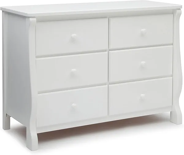 Delta Children Universal 6 Drawer Dresser with Interlocking Drawers - Greenguard Gold Certified, White