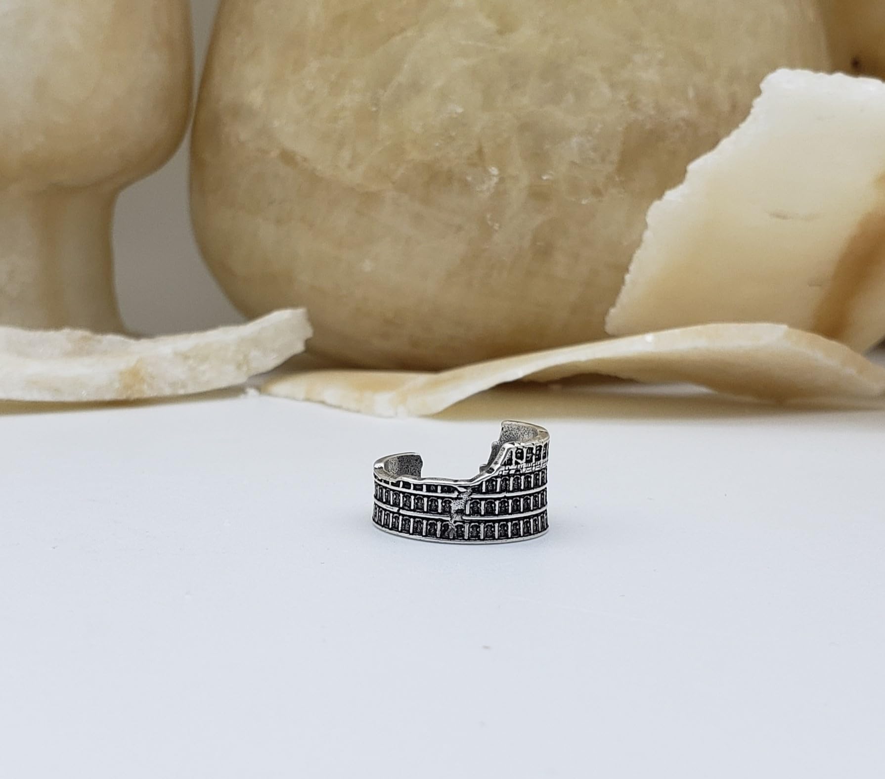Anillo Coliseo Romano - Chapado en Plata Antigua - Ajustable, Metal, Sin piedras preciosas 4