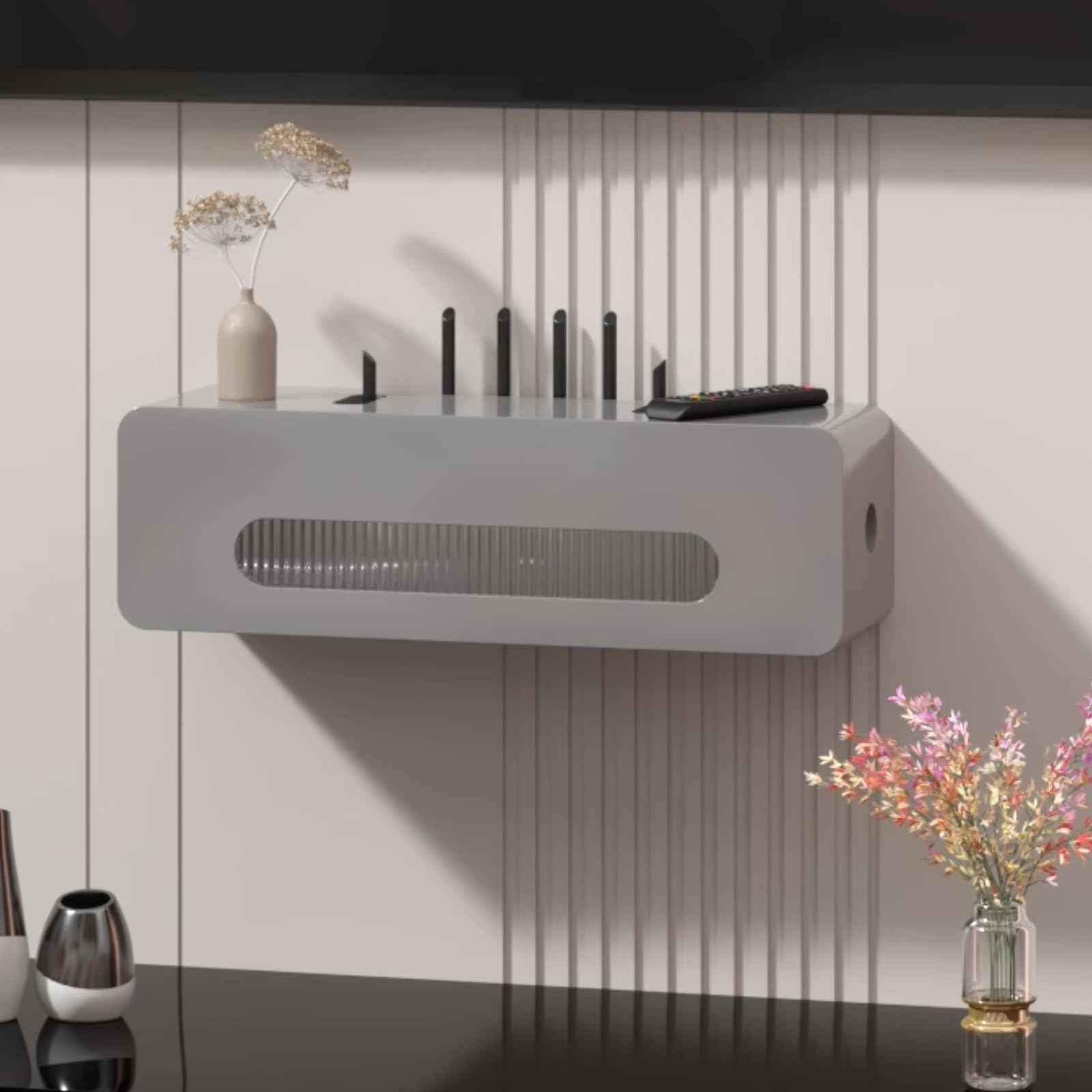 Modem et câbles rangés au bureau avec cette boîte en bois