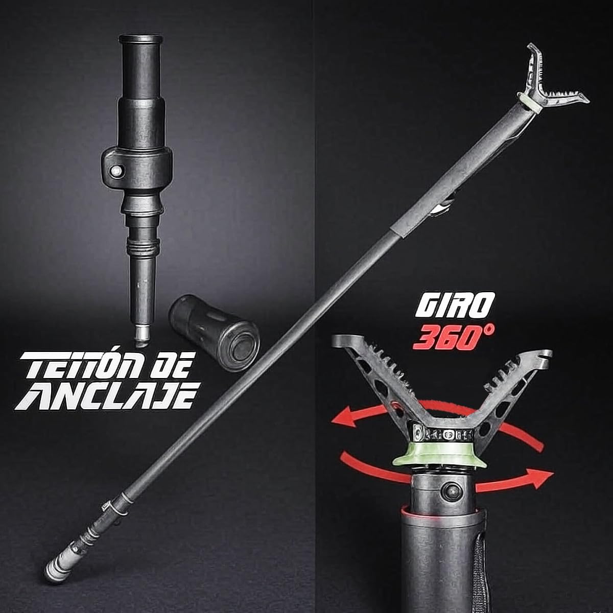 Bastón Horquilla monopod Trimax GEN1 (80-130cm) | Bípode para Disparar con precisión con carabinas, Rifles y escopetas de balines/Aire comprimido y Armas largas en General. Trimax