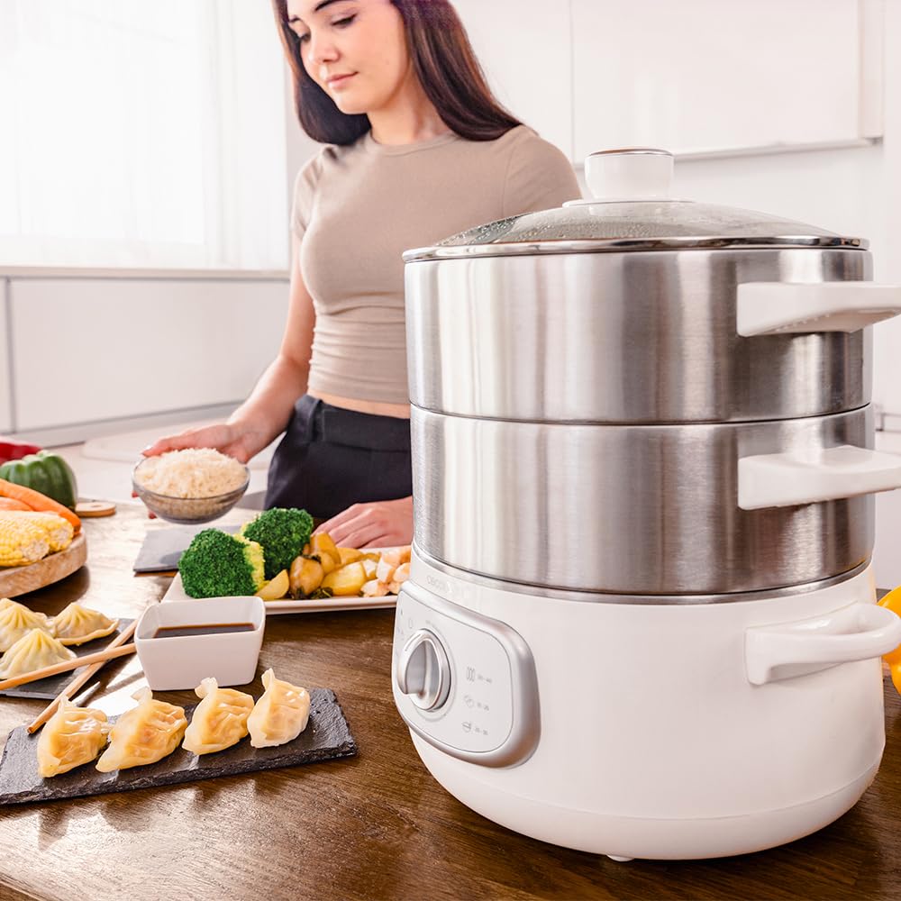 Cecotec Elektrischer Dampfgarer Vapovita Steelpot Weiß. Leistung 1300W, Edelstahlbehälter, 10L, einstellbare Zeit, automatische Abschaltung, einfache Reinigung, spezieller Deckel, gesundes Kochen