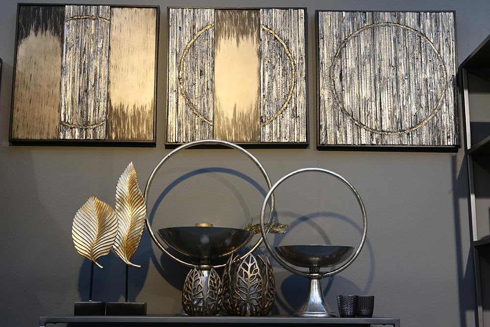 Pack of 3 Image, Square, Wood, Black, Gold-Coloured, PU 3, Assorted 3 Times, L. 5 cm, W. 60 cm, H. 60 cm