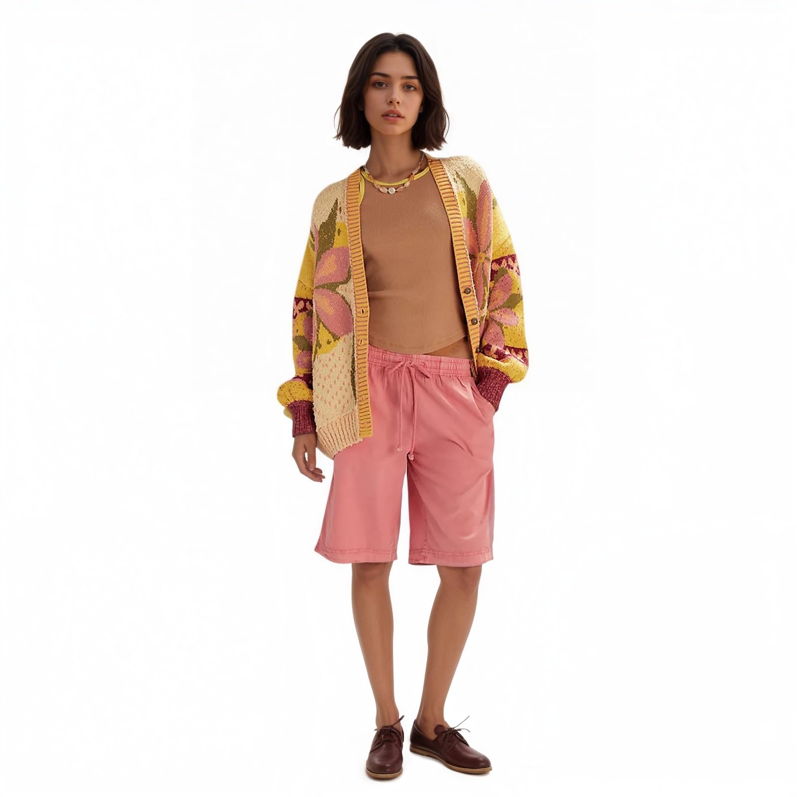 Abstract Floral Print Cardigans for Women Casual Long Sleeve Knit Sweater Loose Fit Winter Vacation