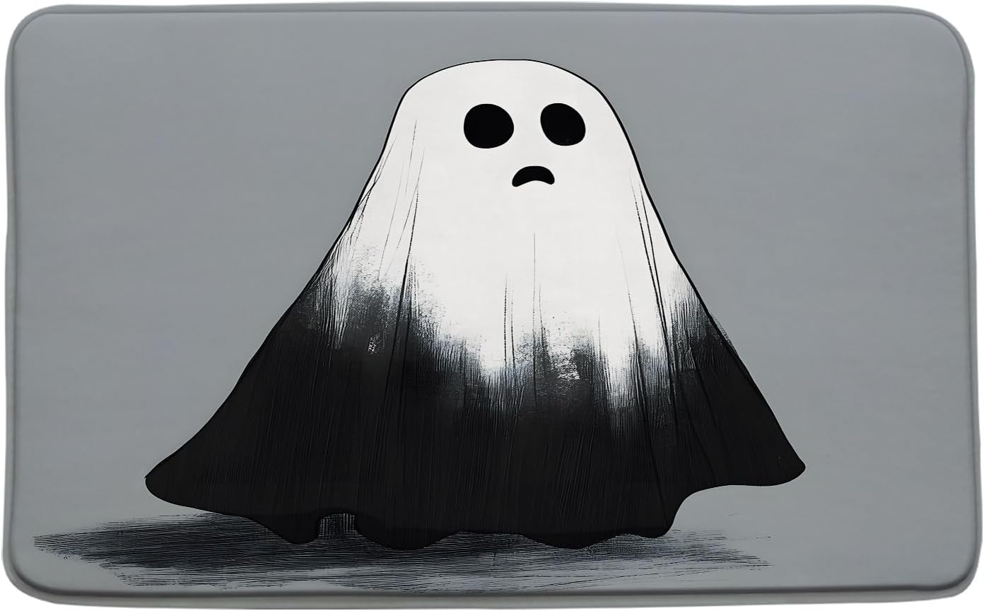 Spooky Halloween Bath Mat Black White Ghost Icons Funny Horror Holiday Ambience Trick or Treat Bathroom Bathtub Floor Rugs Doormat Toilet Decor,24 x 70 in