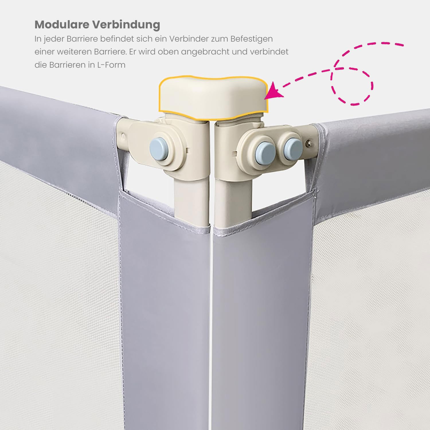 Primabobo Bettschutzgitter 160 cm – Rausfallschutz Kinderbett, höhenverstellbar, extra stabil (1.1 mm Stahl), klappbar & kindersicher, Bettgitter für Kleinkinder – Hellgrau