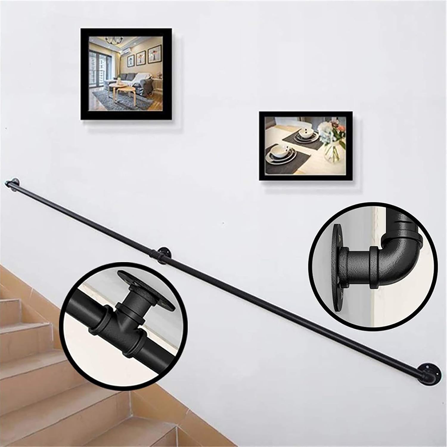 Stair Railing Handrail Complete Kit, Stair Industrial Black Pipe