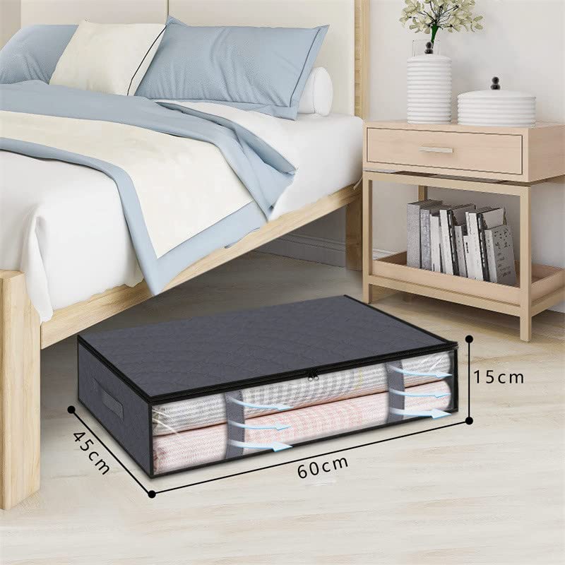 2 Borse Portaoggetti Sotto Il Letto In Tessuto Non Tessuto Grigio - 48x35x20 Cm, Con Cerniera, Pieghevoli - 2