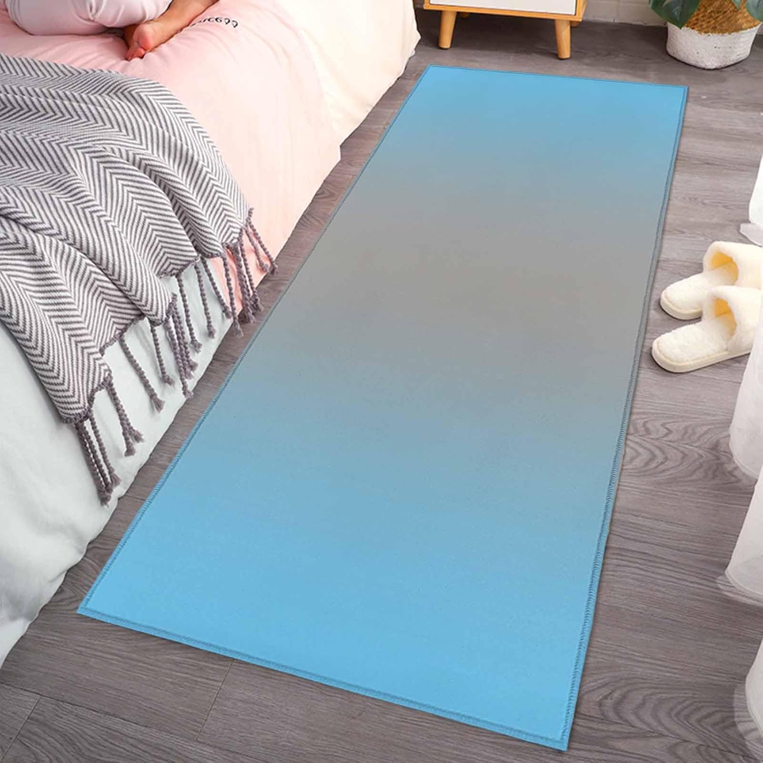 Kitchen Mats for Floor Blue Gray Gradient Texture Washable Non Slip Kitchen Rugs 1PCS, Modern Minimalist Artwork Absorbent Standing Mats for Sink Bathroom Office Living Room 15.7x47.2in