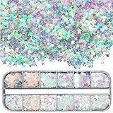 Teenitor 12 box Holographic Nail Sequin, Mixed Paillettes for Acrylic Gel PolishTips, Nail Sparkle Glitter Sheets Nail Art Craft Decoration