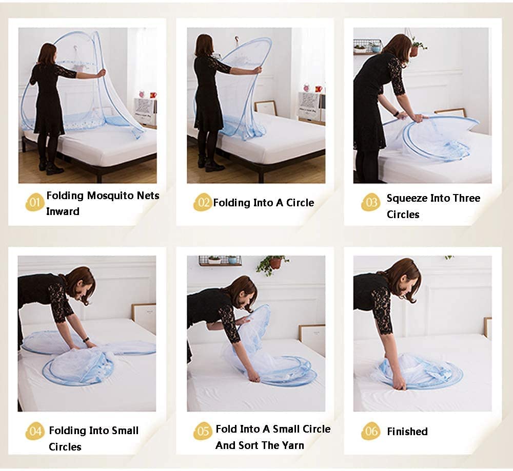 Moustiquaire de Lit Pliable Pop Up Grand Moustiquaire Tente en Forme de Dôme Porte Simple Camping Mosquito Rideau Facile à Installer pour Chambre à Coucher
