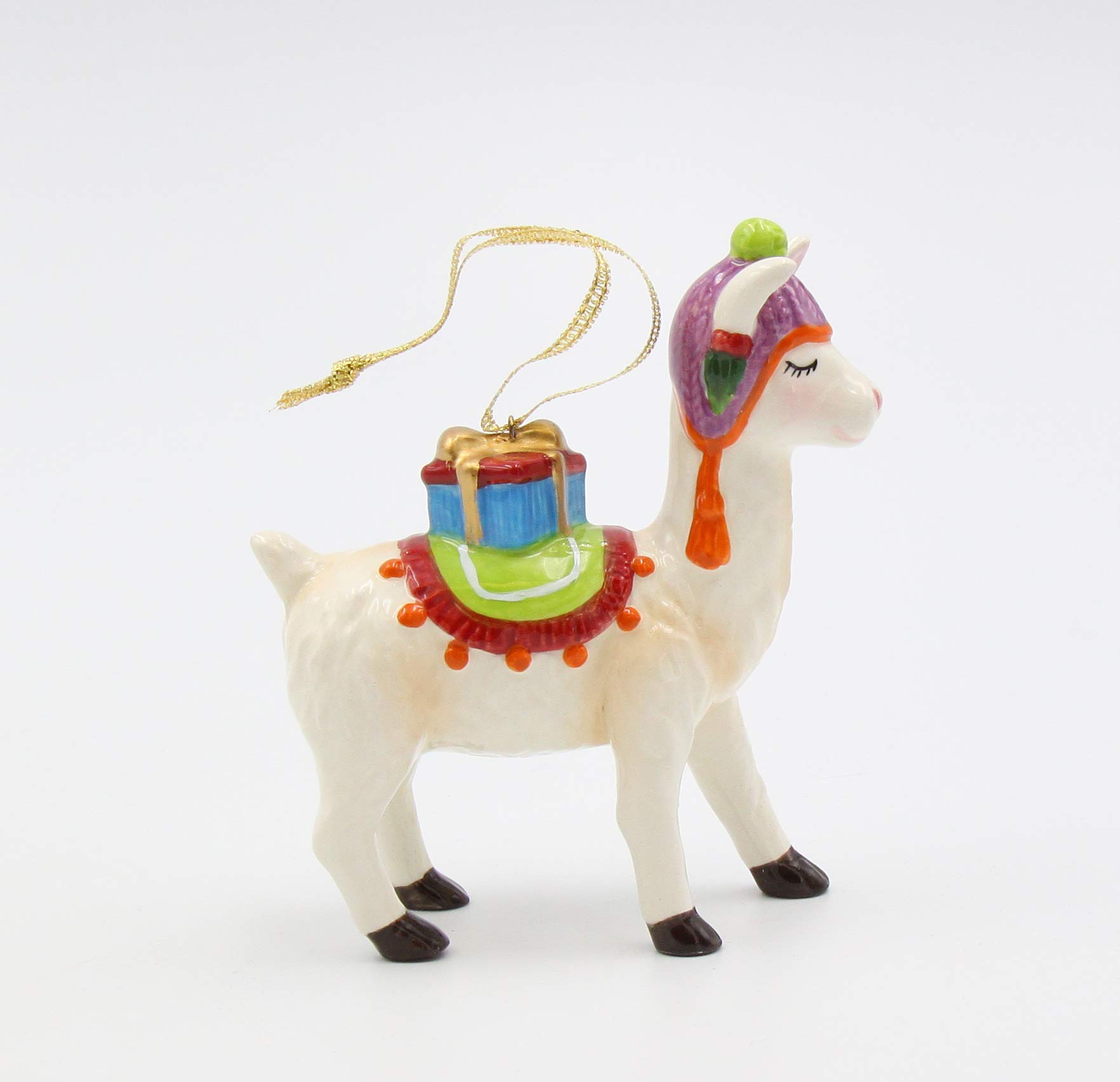 Fine Ceramic Christmas Llama with Presents Ornament, 4