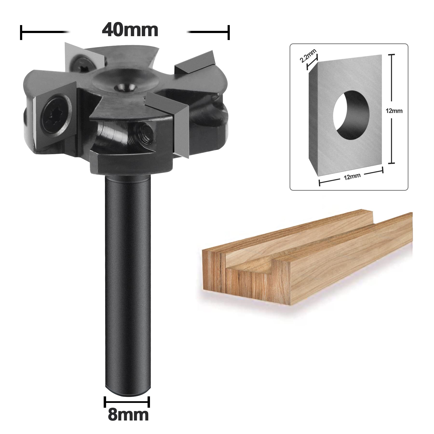 Fresa for Rivestimento Spoilboard, Gambo da 8 Mm, Diametro 40, Punta for Piallatura A 4 Ali for Appiattimento di Lastre Legno(Ip4f-40-d8)