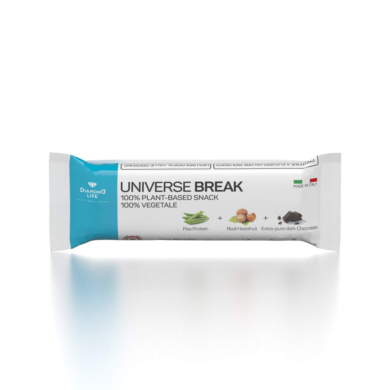 DIAMOND UNIVERSE BREAK - 20 Barrette Proteiche Bilanciate Vegan 100% Vegetali (Proteine Pisello) Con Aminoacidi Essenziali e Vitamine - Cioccolato Extra Fondente Bio | Senza Glutine, Senza Lattosio