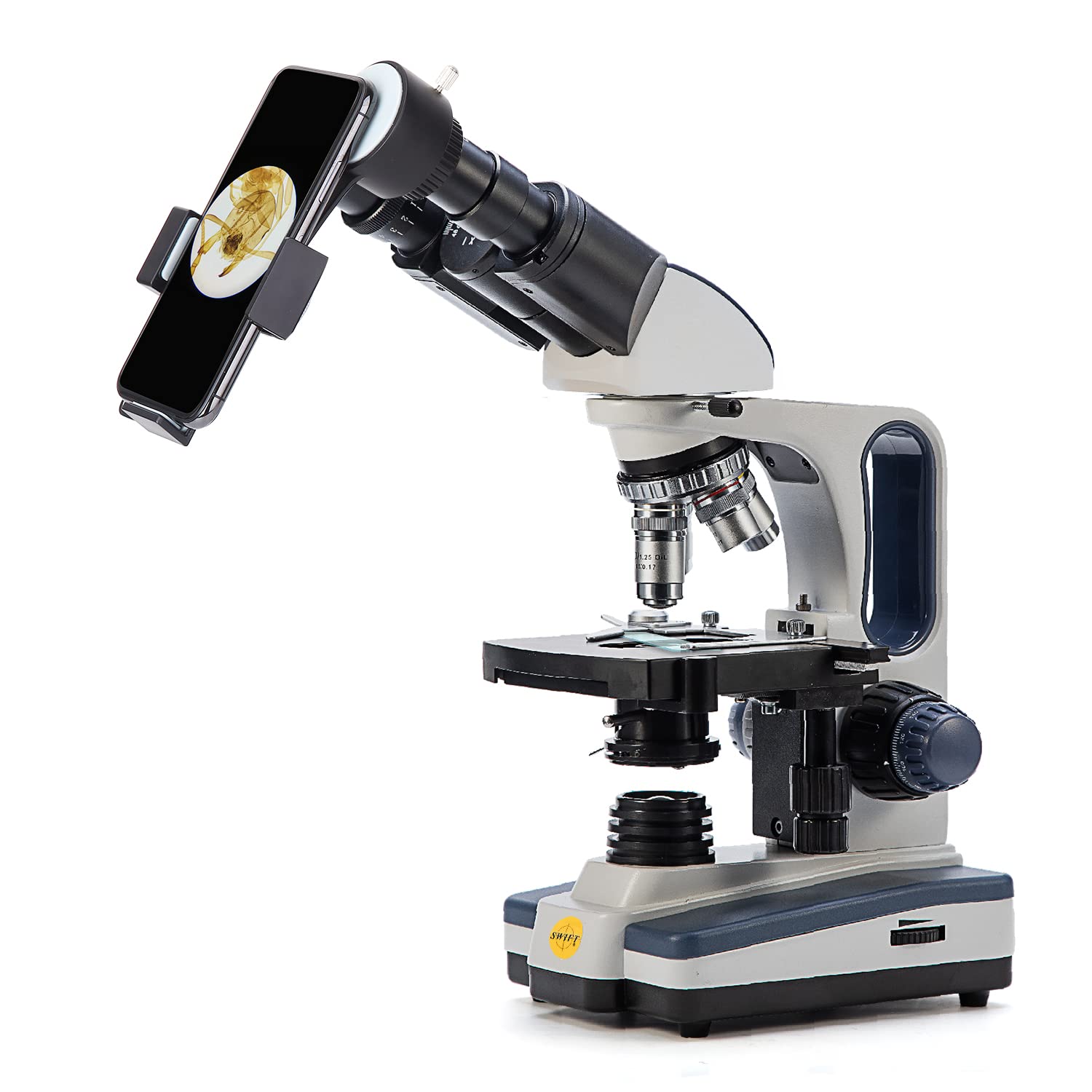 Swift Fernglas-Mikroskop SW350B für Erwachsene, 40 x - 2500 x, Weitfeld-10 x und 25 x Okulare, LED-Beleuchtung, Abbe-Kondensator, doppellagige mechanische Bühne