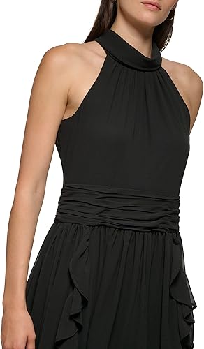 Miniatura 4 de Karl Lagerfeld Paris Womens Chiffon High-Low Maxi Dress with Ruffle Skirt and Mock Neck