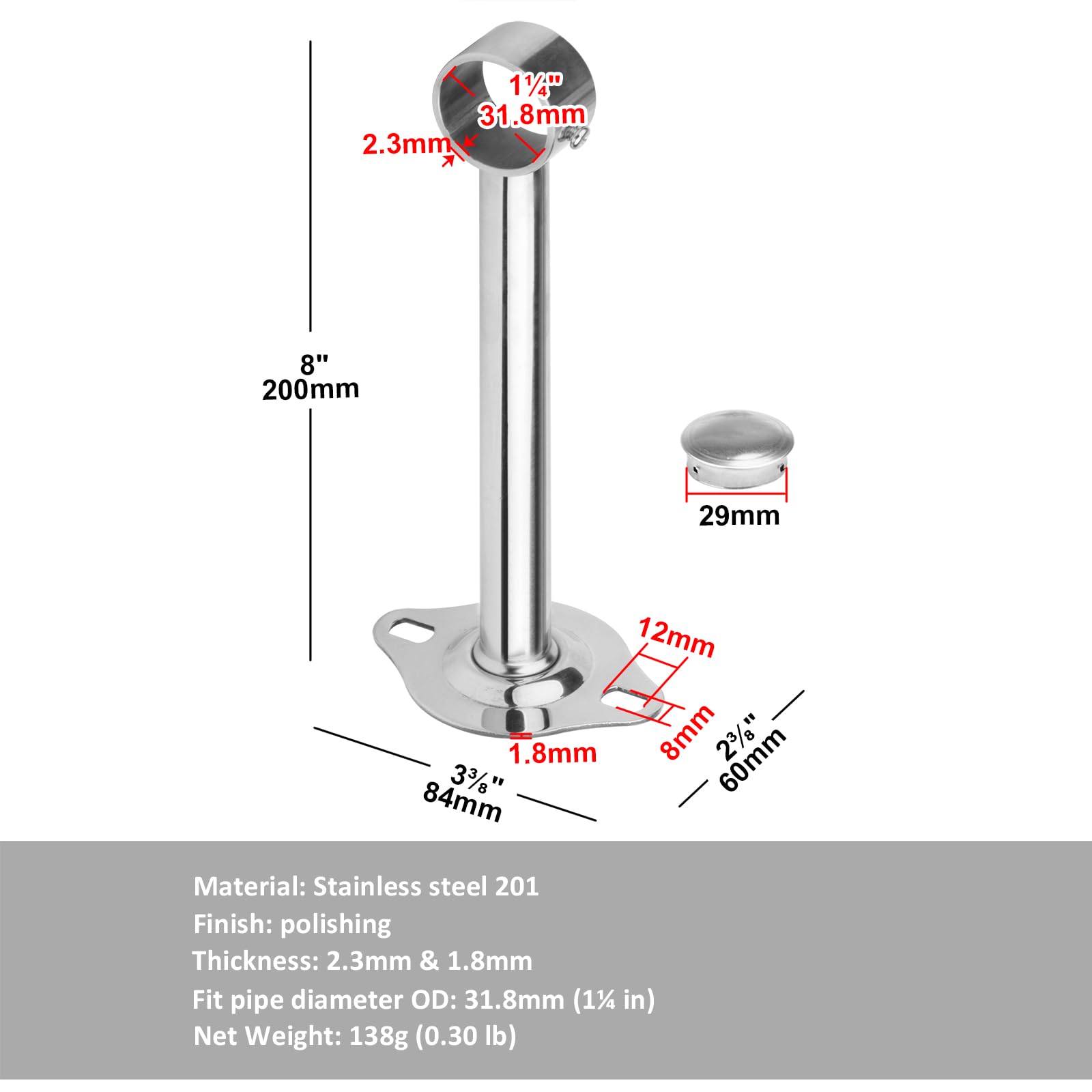 Creatyi Edelstahl-Schrankstangenhalterungen – 8 Stück, Für 3,8 Cm (1 1/4 Zoll) Stangen, Bis 100 Kg Pro Halterung
