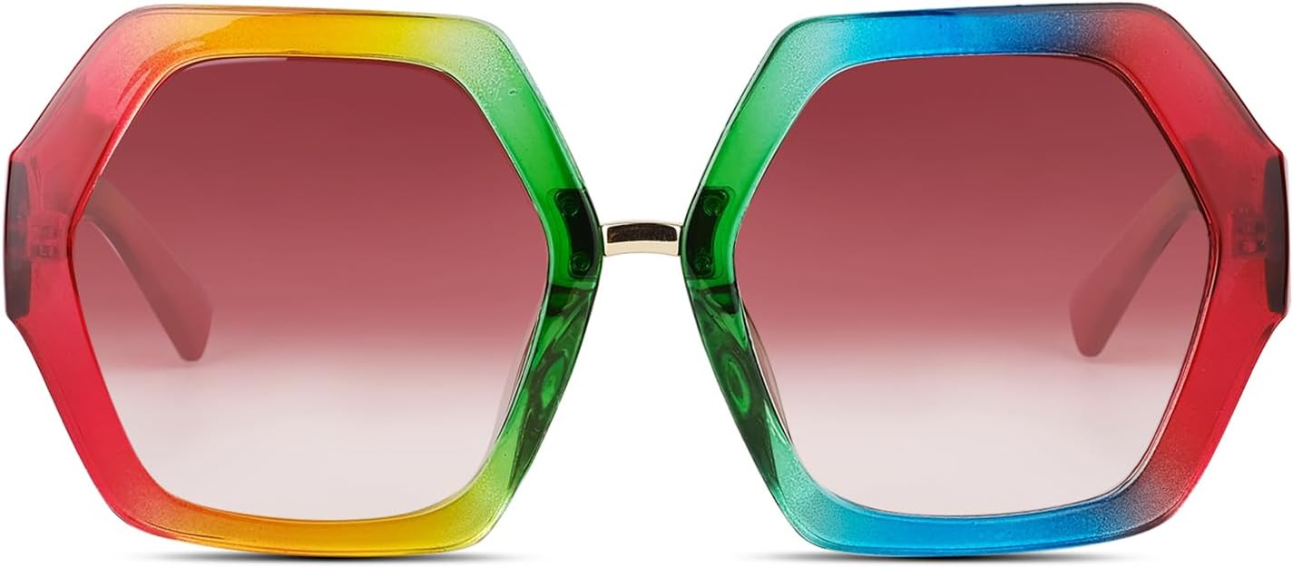 Xpectrum Trendy Extra Large Womens Sunglasses Retro Hexagonal Thick Frame Vintage Oversized Glasses