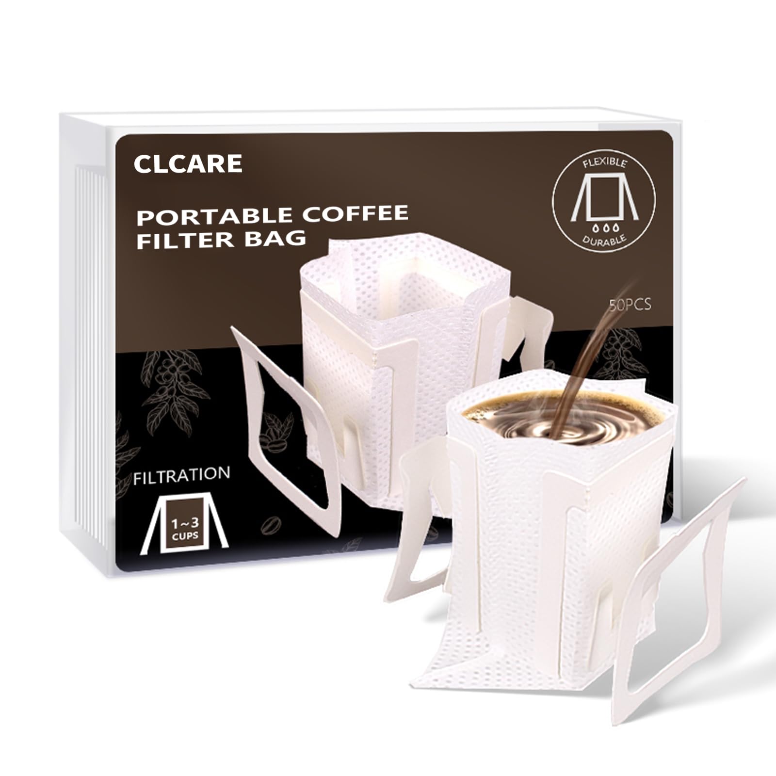 Portable Coffee Filter Paper Bag Hanging Ear Drip Coffee Bag Single Serve Disposable Drip Coffee Filter Bag Perfect for Travel, Camping, Home, Office (50 PCS)