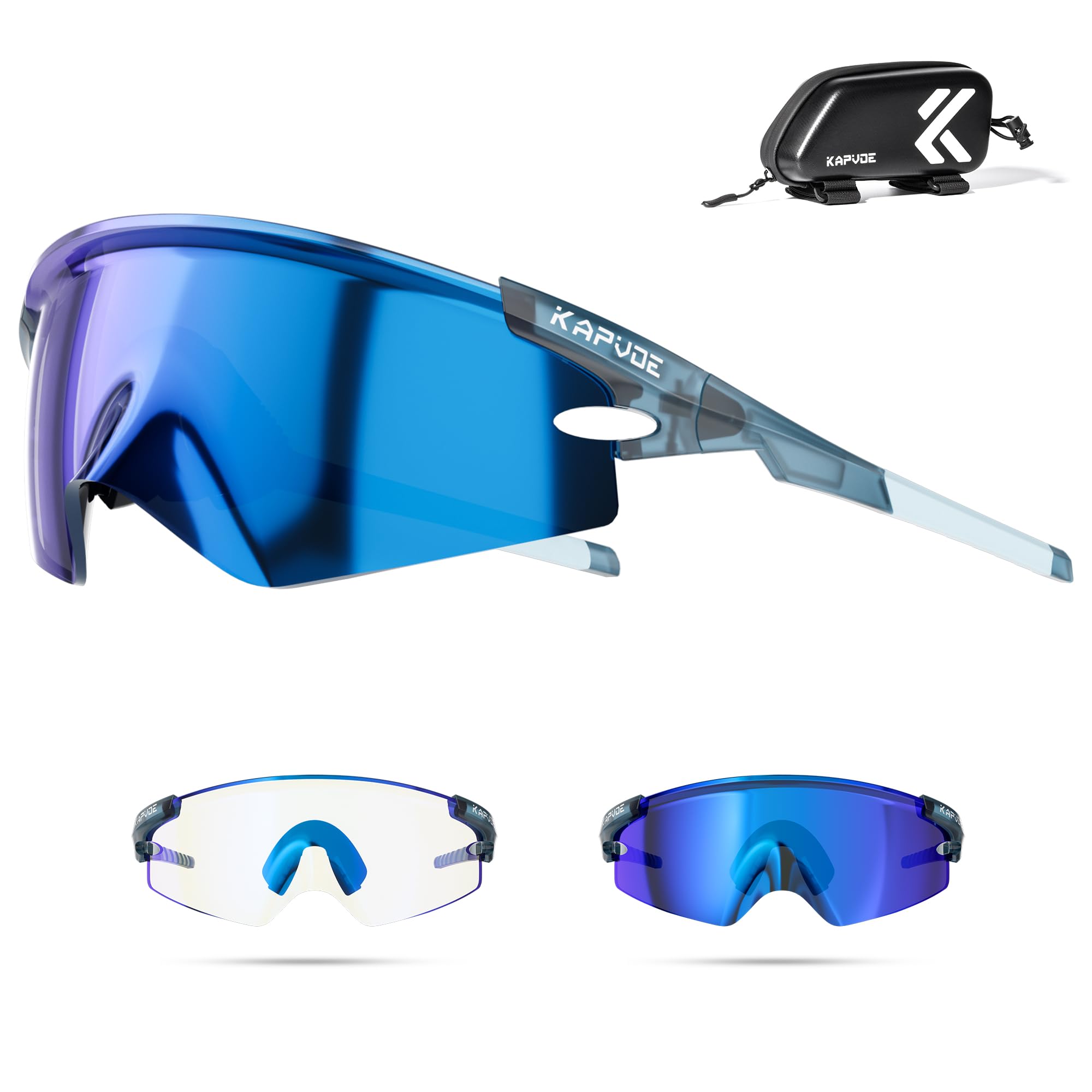 KAPVOE K410 Cycling Glasses, Photochromic Sports Sunglasses for Men and Women, UV400 TR90 Frame, Adjustable Temples, Includes Bike Case, Mountain Bike Glasses for Outdoor Riding
