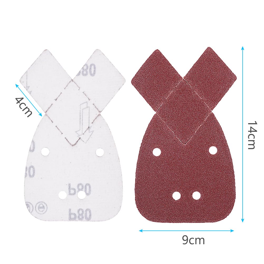 URAQT 50 Pezzi Mouse Fogli Abrasivi, Carta Vetrata per Levigatrice con 2 Testine di Ricambio, Triangoli Abrasivi Grana 40/60/80/120/240, per Levigatrici Manuali Black e Decker Detail