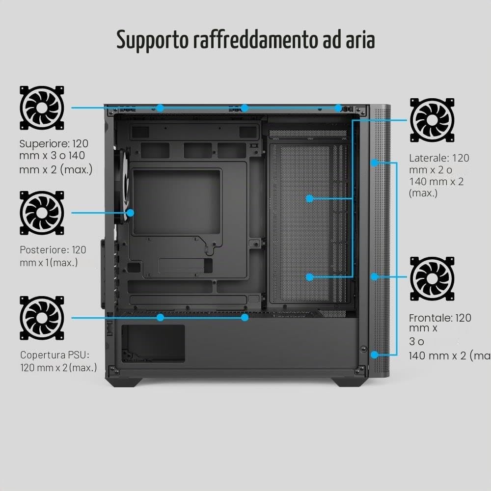 AeroCool D301A Mid-Tower Case, Gaming PC, Airflow ottimizzato, pannello frontale in rete in legno, design sottile, con 4 ventole RGB, compatibile con schede madri ASUS e MSI M-ATX, USB Type C, nero