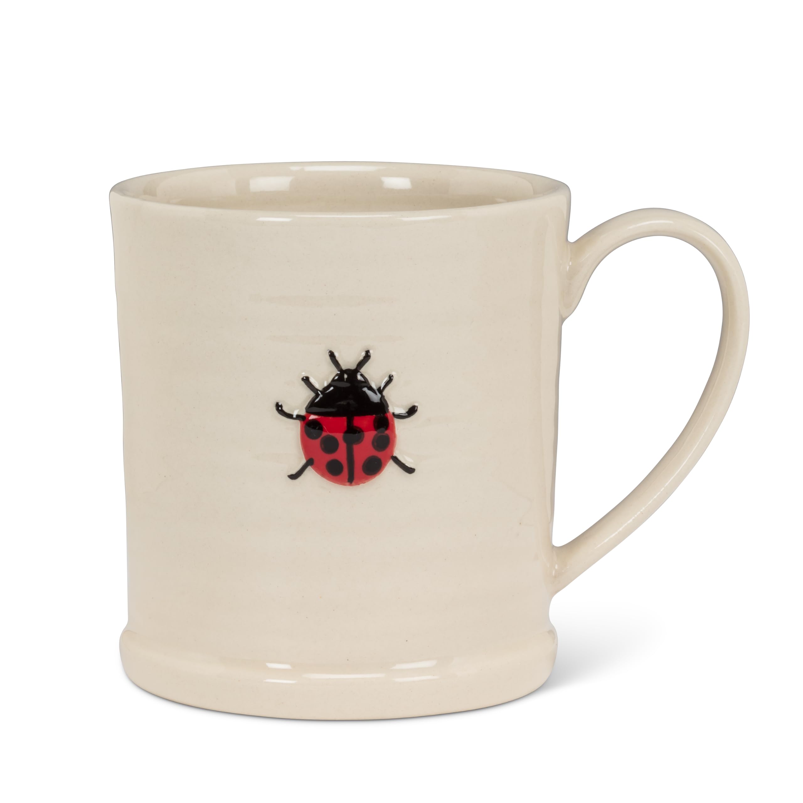 Abbott Collection Home Ivory/Red Rimmed With Ladybug Mug, 12 Oz Stoneware Multi-Color