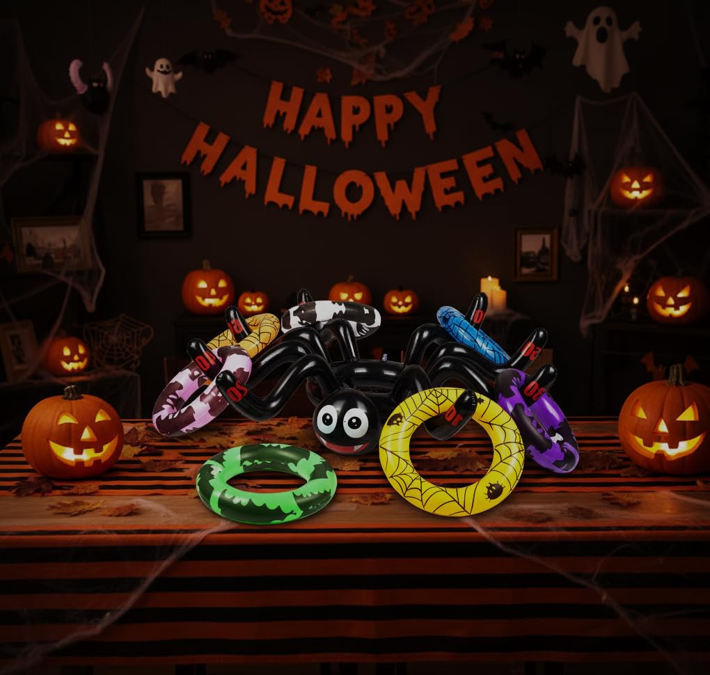 Inflatable Spider Hat Ring Toss Game Set - 8 Ring Halloween Party Toys for Kids & Adults, Family Halloween Fun Game Toys Indoor Outdoor - Image 4