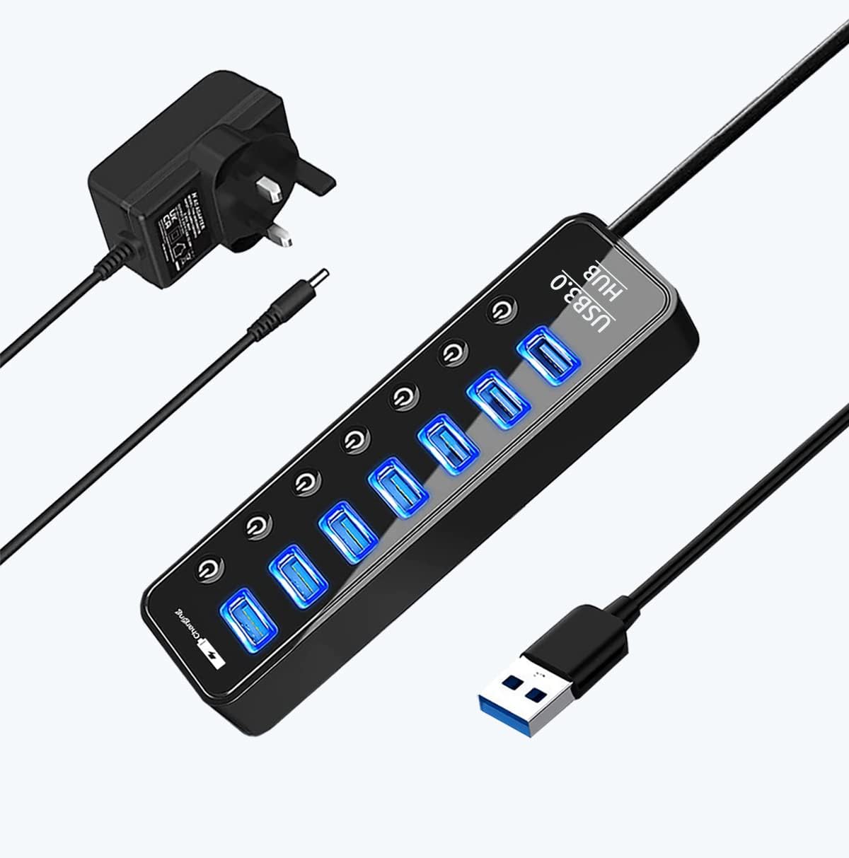 7 USB Data Ports Hub splitter with Individual On/Off Switches+1 USB