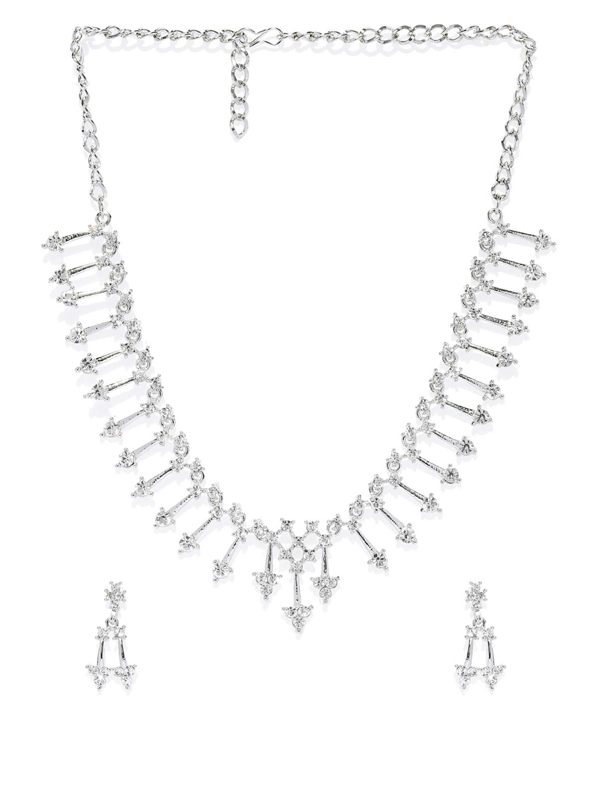 ZAVERI PEARLS Shimmering Austrian Diamonds Studded Silver Tone Necklace Set For Women-ZPFK7831 (B07KMB7S27) Amazon Price History, Amazon Price Tracker
