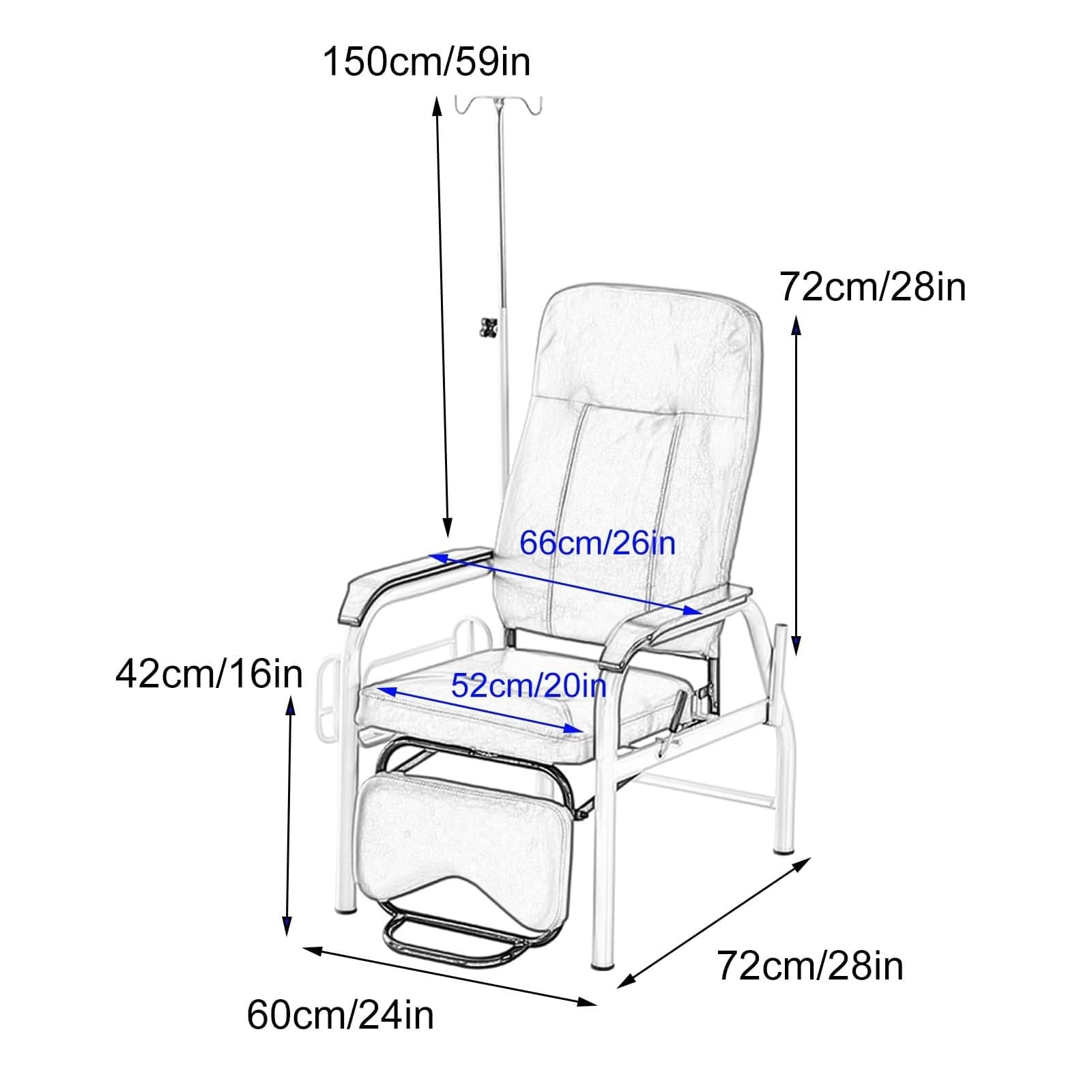 Fotel Infuzyjny ze Stojakiem na Kroplówkę, Regulowany Rozkładany Fotel Medyczny, Ergonomiczny Fotel do Transfuzji do Szpitali, Klinik i Opieki Domowej(Green)
