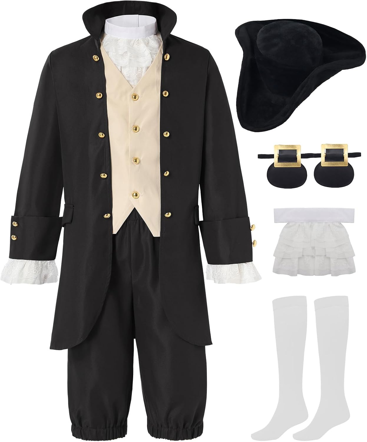 Kids Colonial Costume Boys 18th Century America Cosplay Costume with Hat 4-17