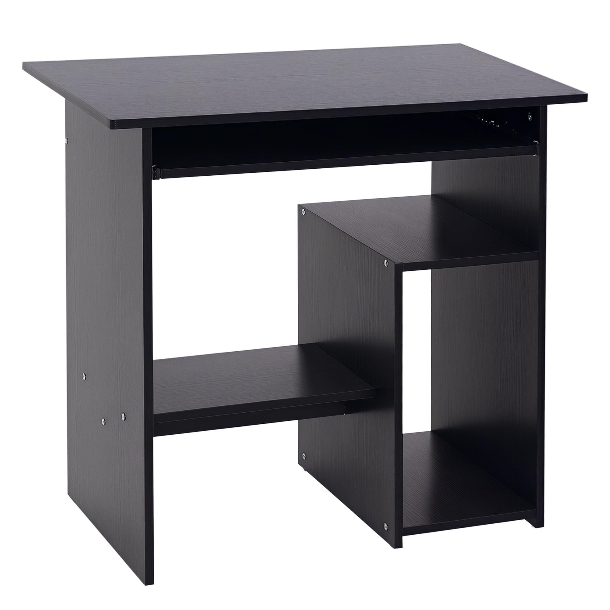 Homcom Computer Desk Black Rubberwood 1 Pedestal 450 (W) X 800 (D) X 735 (H) Mm Metal, Particle Board